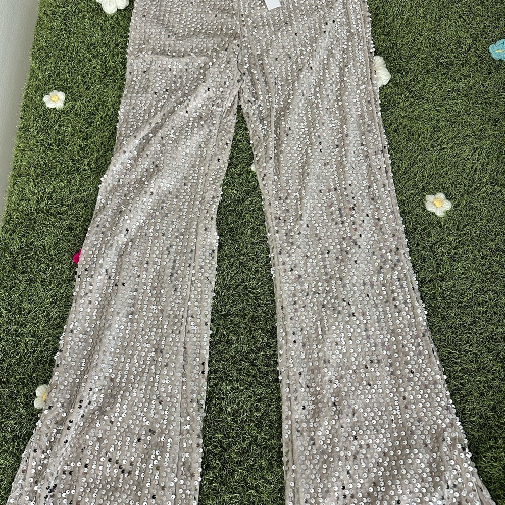 Sanctuary Silver Sequin Wide-Leg Pants